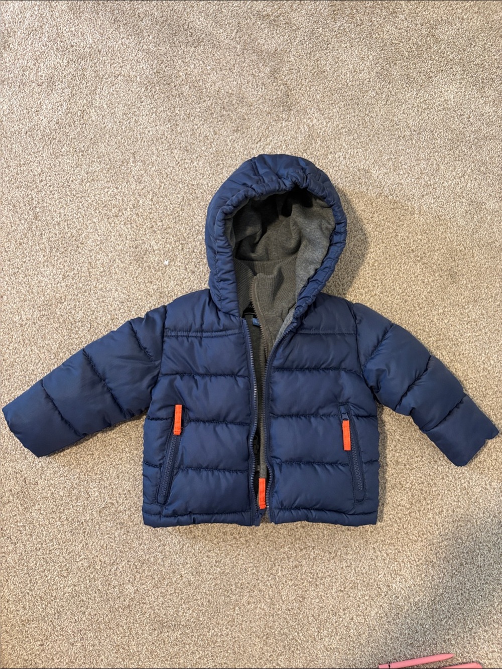 Rothschild Navy Blue Puffer Jacket with Orange Accents